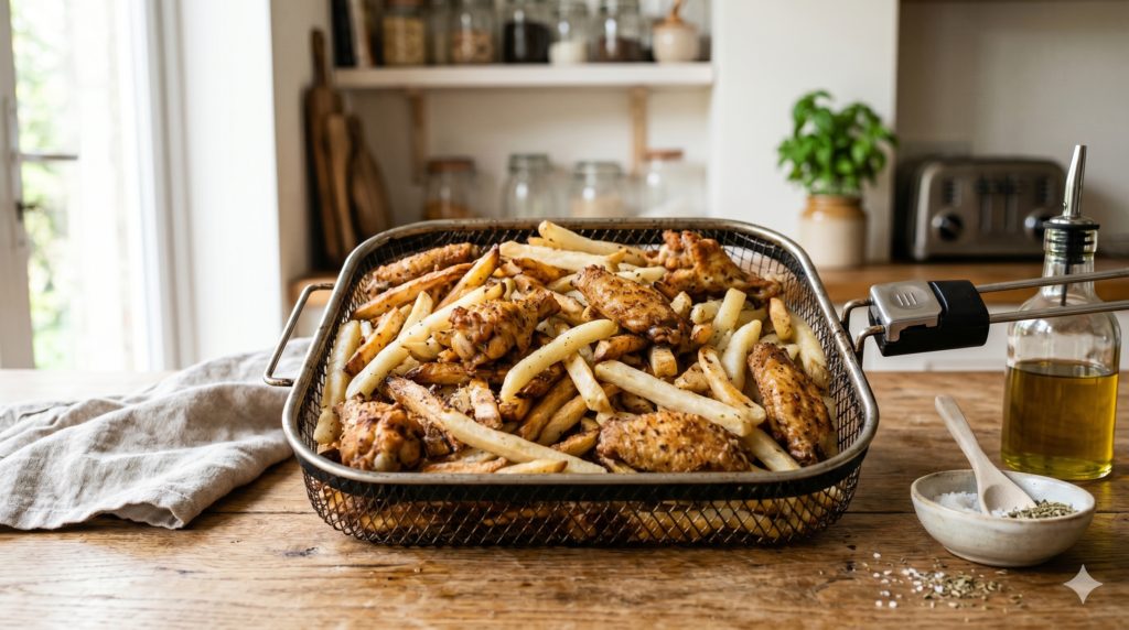 Overcrowded air fryer basket causing uneven cooking