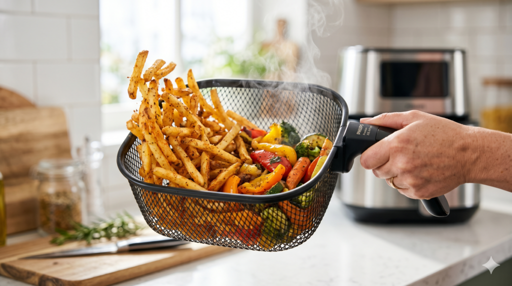 Shaking the basket helps food cook evenly and become extra crispy.