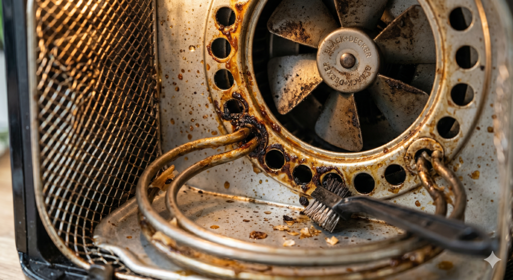 Grease buildup affecting an air fryer fan