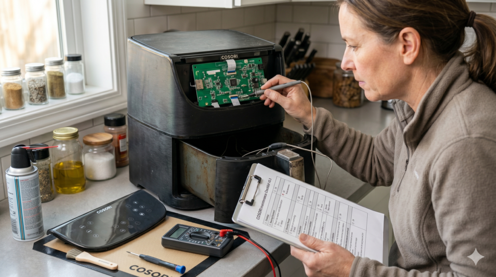 Inspecting an air fryer for maintenance and performance issues