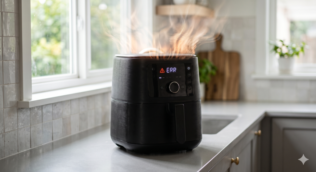 Air fryer releasing heat while cooling after overheating protection activates