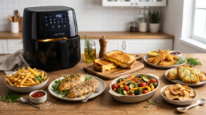 Easy beginner-friendly air fryer recipes including fries, chicken, vegetables, and snacks.
