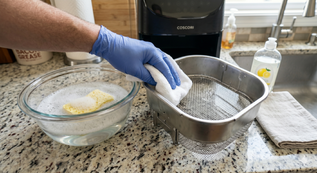 Regular cleaning helps prevent smoke and keeps your air fryer performing at its best.
