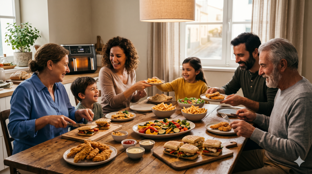 Family Enjoying Homemade Air Fryer Meals