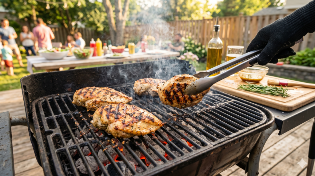 Perfectly grilled chicken breast with smoky flavor and beautiful grill marks.