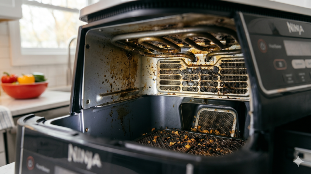 Grease buildup inside an air fryer affecting performance