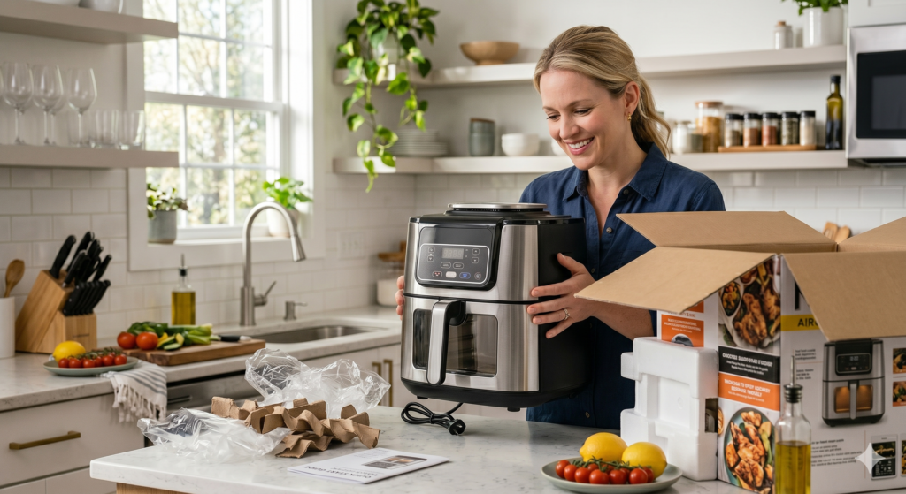 New air fryer being prepared for first use