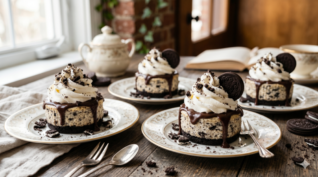 Finished air fryer Oreo cheesecakes ready to serve