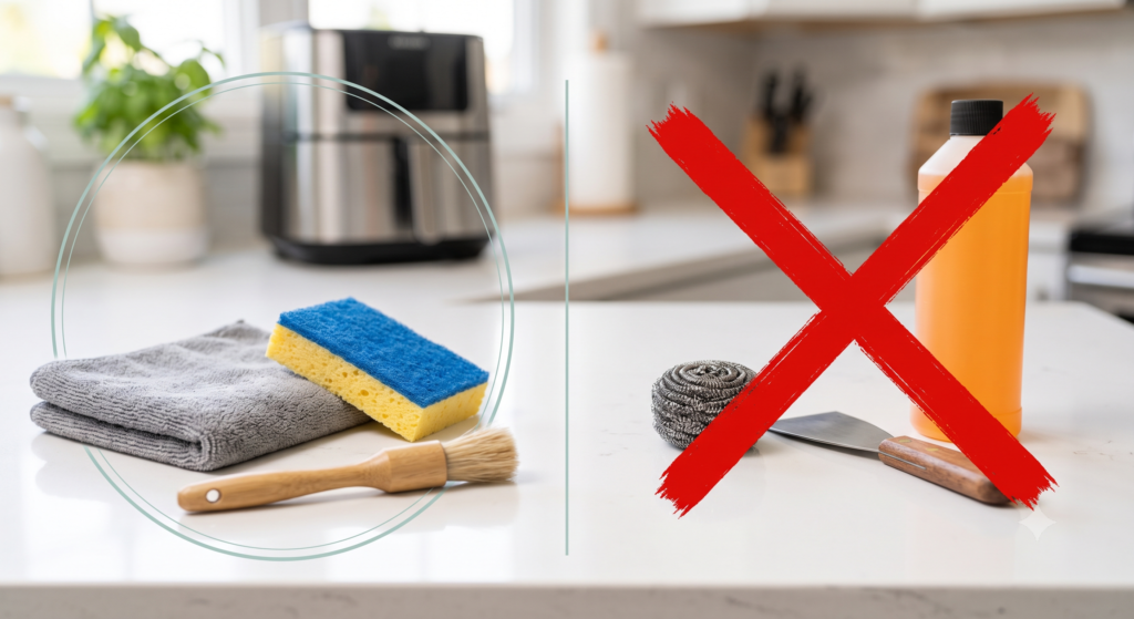 Comparison of safe and unsafe air fryer cleaning tools