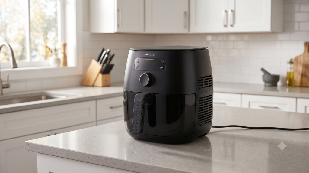 Air fryer positioned with plenty of space around the rear air vents